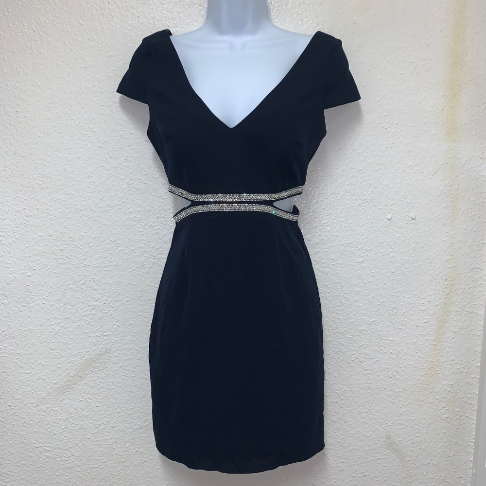 Dear Moon Navy Blue Embellished Cut Out Mini Dress Women’s Size 1 - V Neck